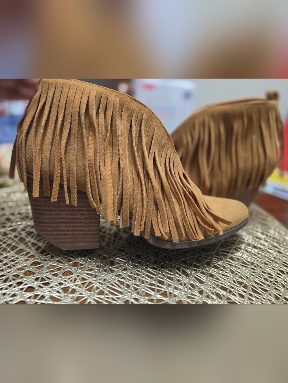 BEAST FASHION Fringe Suede Ankle Boots in Tan